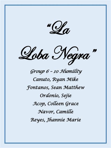 La Loba Negra Reflection Paper .
